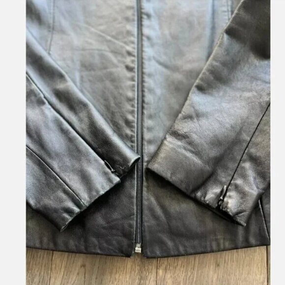 Wilsons Pelle Studio Leather Jacket Size M Vintage Black Leopard Lined Moto VTG - Picture 8 of 8